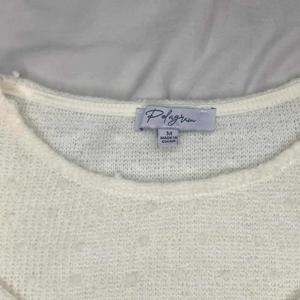 Ivory Raised Polka dot Sweater, Puff Sleeve